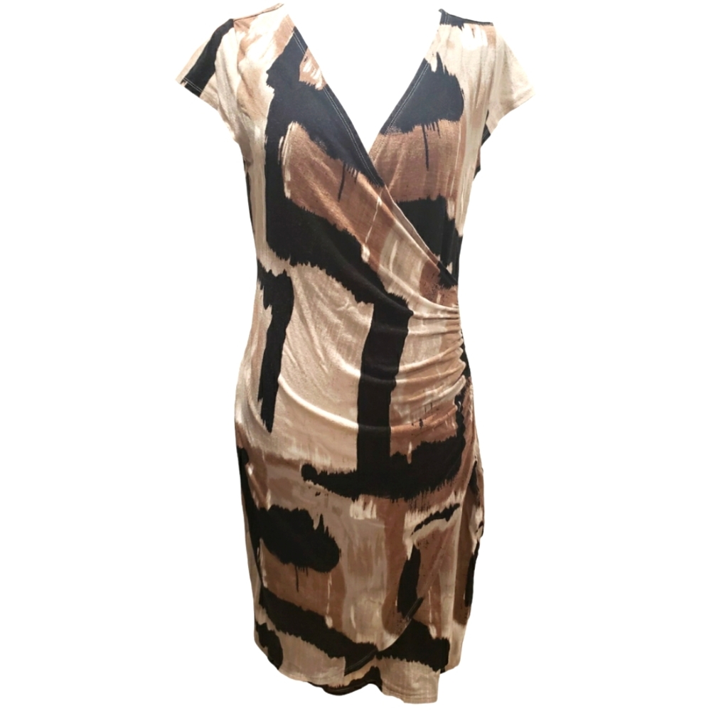 Ann Taylor ruched dress black tan and brown size small